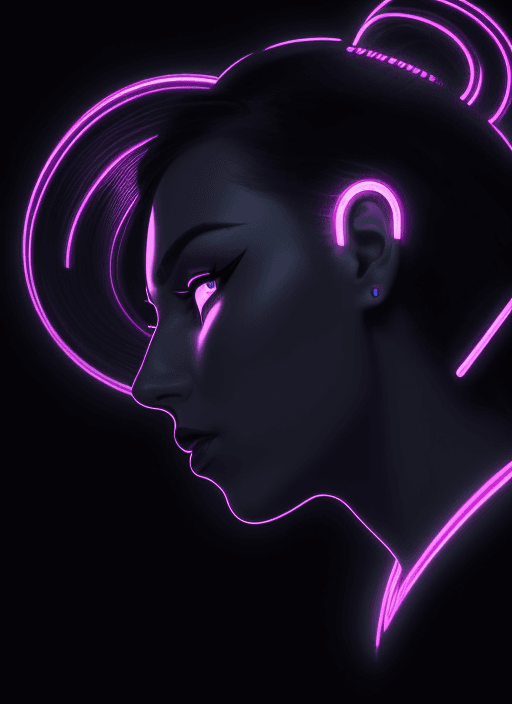 AI generated: Women profile with Binary circuit and poised expression, in the style of neon light and dark contras...