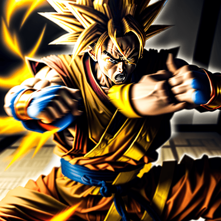 AI generated: an ultra detailed hyper realistic photograph of golden samurai man in a fight with goku