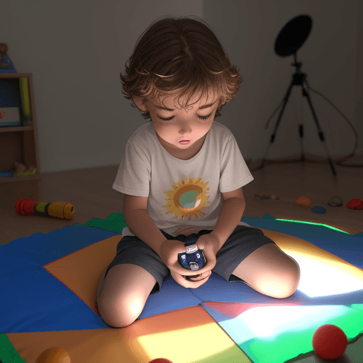 AI generated: En una sala de estar iluminada por la luz del sol, un niño pequeño está sentado en el suelo jugando ...