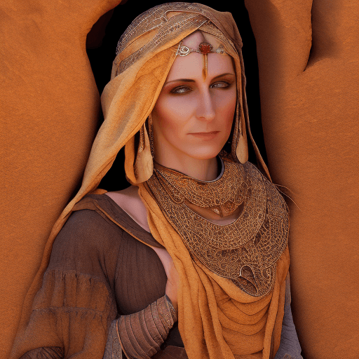 AI generated: Ultra high resolution photography of a medieval woman desert dancer named Ophelia