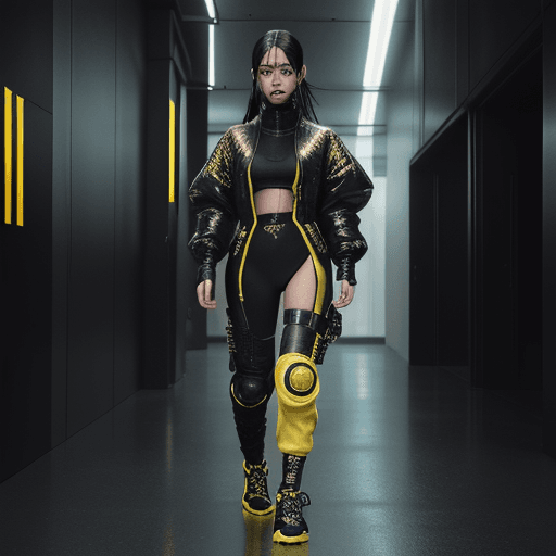 AI generated: cyberpunk techwear streetwear look and clothes, we can see them from feet to head, highly detailed a...