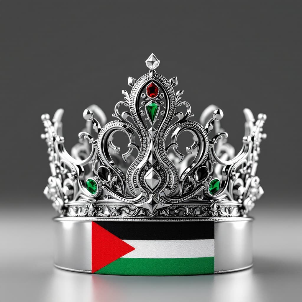 AI generated: Create a highly detailed, photorealistic image of a majestic crown designed for Palestine, symbolizi...