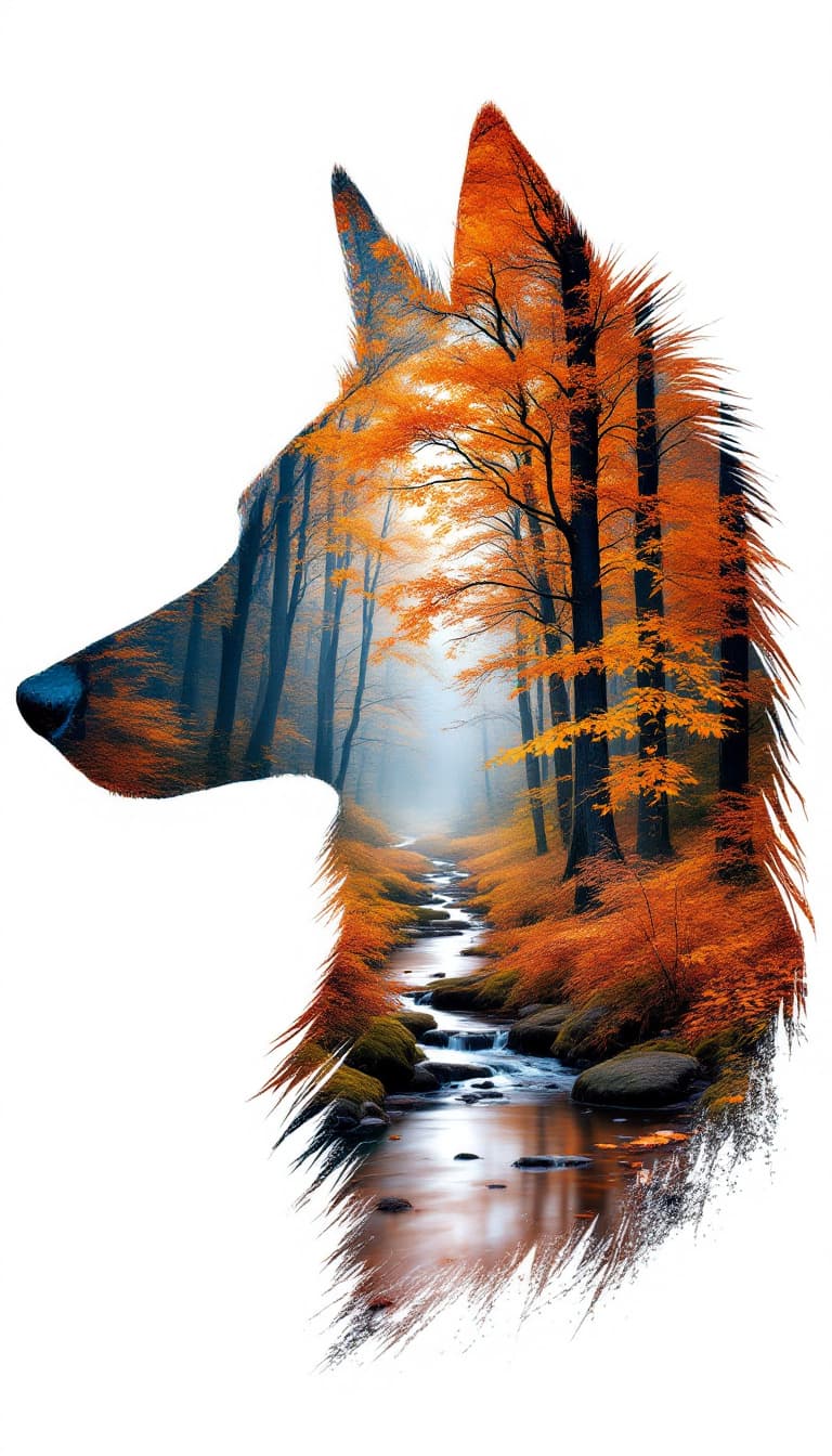 AI generated: 8K, highly detailed, high quality breathtaking double exposure illustration features a sheltie head ...