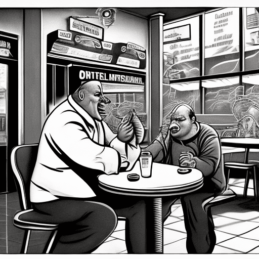 AI generated: Capture the dilemma of facing the inner demons: An obsessed man of approximately 40 years is sitting...