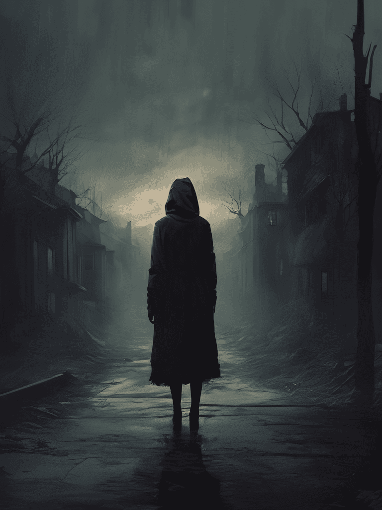 AI generated: fear, gloomy background, horror, heartbreaking composition, cinematic, dramatic, digital painting, e...