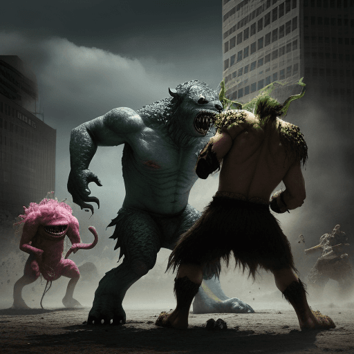 AI generated: monsters fighting shit