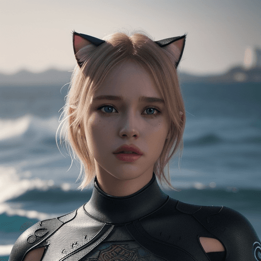 AI generated: 🐱👩🏼🏄‍♀️💏, intricate artwork . octane render, trending on artstation,t symmetrical artwork. cine...