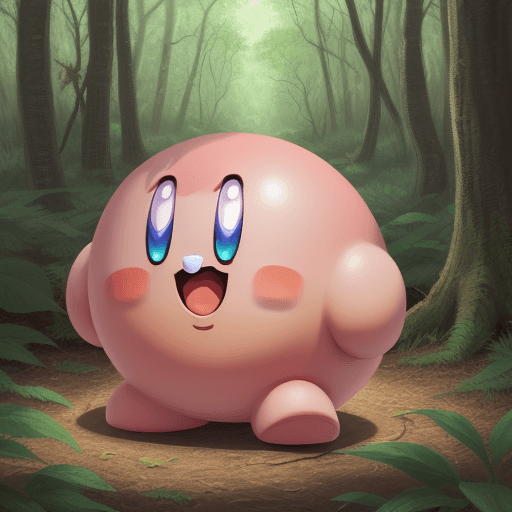 AI generated: Kirby happy in the woods
