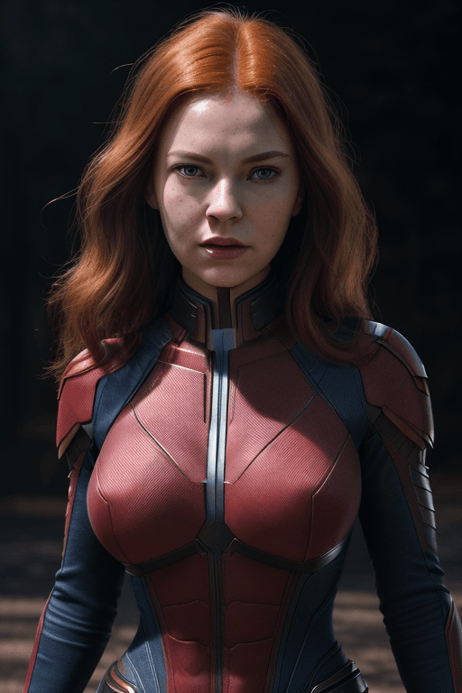 AI generated: jean grey, young female, x-men, (((full body visible))), looking at viewer, portrait, photography, d...