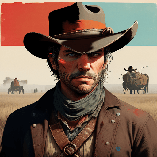 AI generated: Create an avant-garde reimagining of the iconic movie poster for red dead redemption II using mixed ...