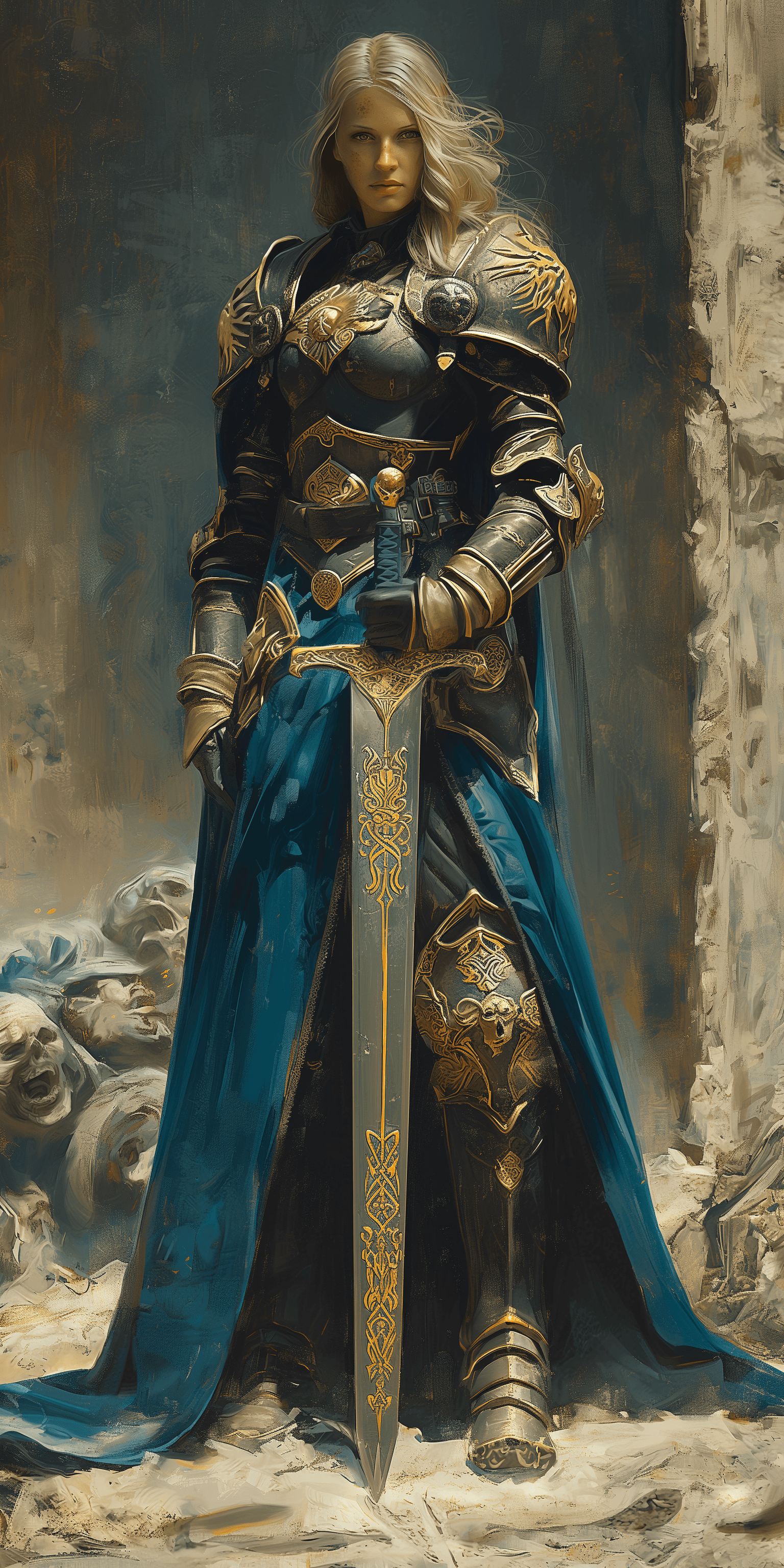 AI generated: Illustration of a dungeons and dragons beautiful norse viking female paladin character with sword, b...
