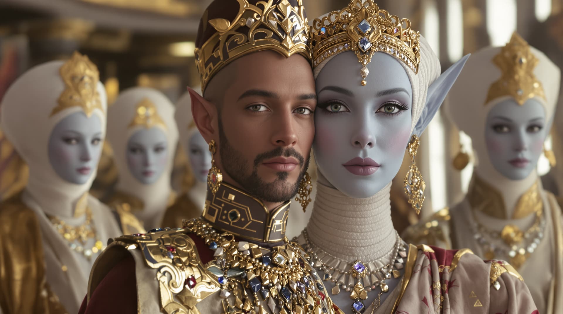 AI generated:  Image is a high-resolution close up hyper realistic digital artwork depicting royal elite couple wi...