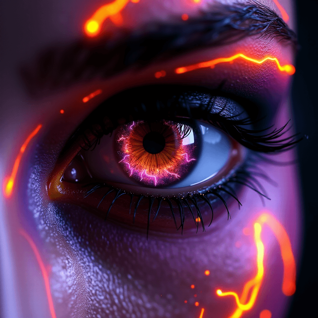 AI generated: Hyper-detailed close-up purpe eye with the iris and pupil transformed into an abstract galaxy with a...