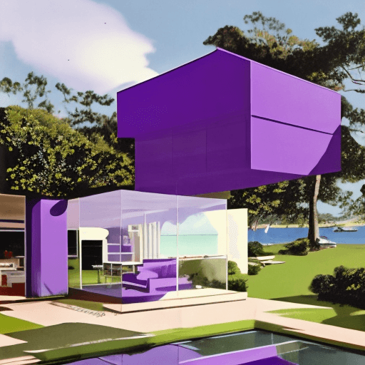 AI generated: Hyper realistic eye level exterior photo of a mid century modern style house overlooking the ocean, ...