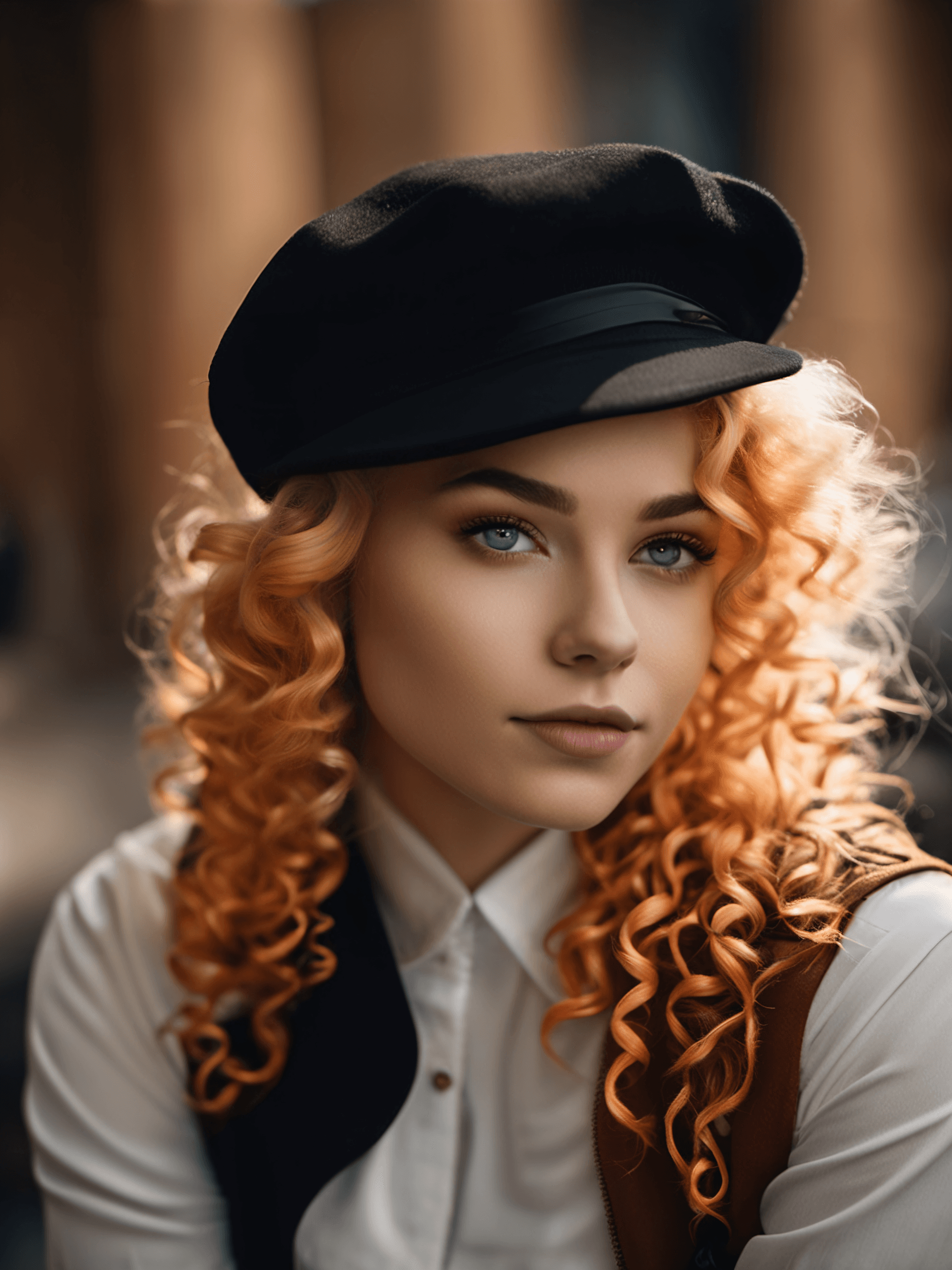 AI generated: cinematic film still breathtaking A 17 year old girl that has white curly hair with orange ends on h...
