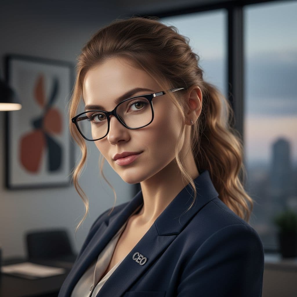 AI generated: Portrait photography, normal women close up on face photo of a 21-year Polish girl confident CEO wit...