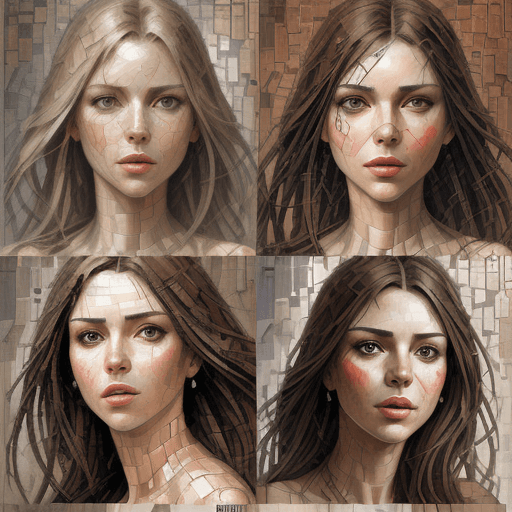 AI generated: a collage of women's faces in mosaic, in the style of andrew atroshenko, peter gric --ar 73:109 --st...