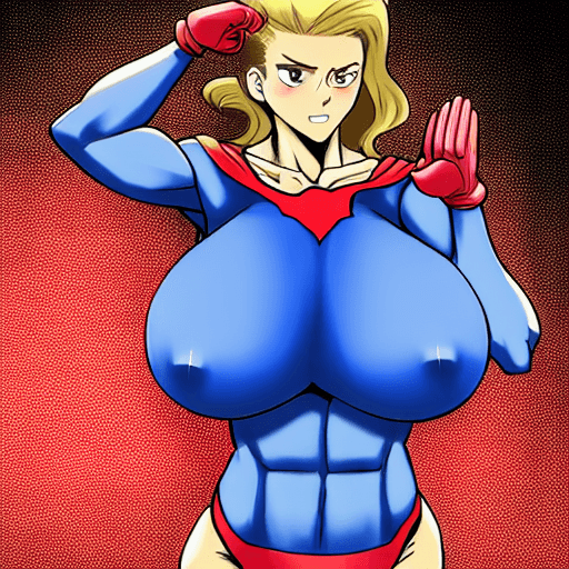 AI generated: Muscly Busty Supergirl saluting 