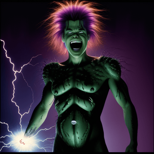 AI generated: jim carrey as freakozoid but being electrocuted.