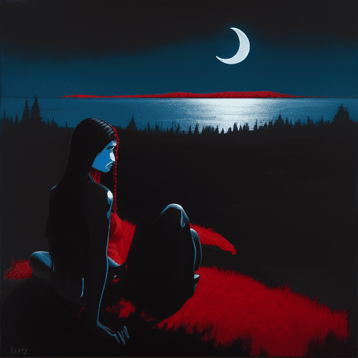 AI generated: the moonlight in black, painting, in the style of bay area figurative art, red, realist figure paint...