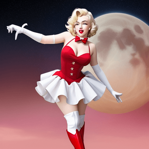 AI generated:  cute american woman Like Marilyn Monroe ,hot sailormoon cosplay ,posing , epic action scene,real ph...