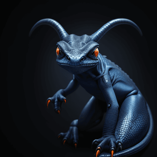AI generated: Hyper realistic picture of an alien animal, darkblue and black colours, have wings to fly, head like...
