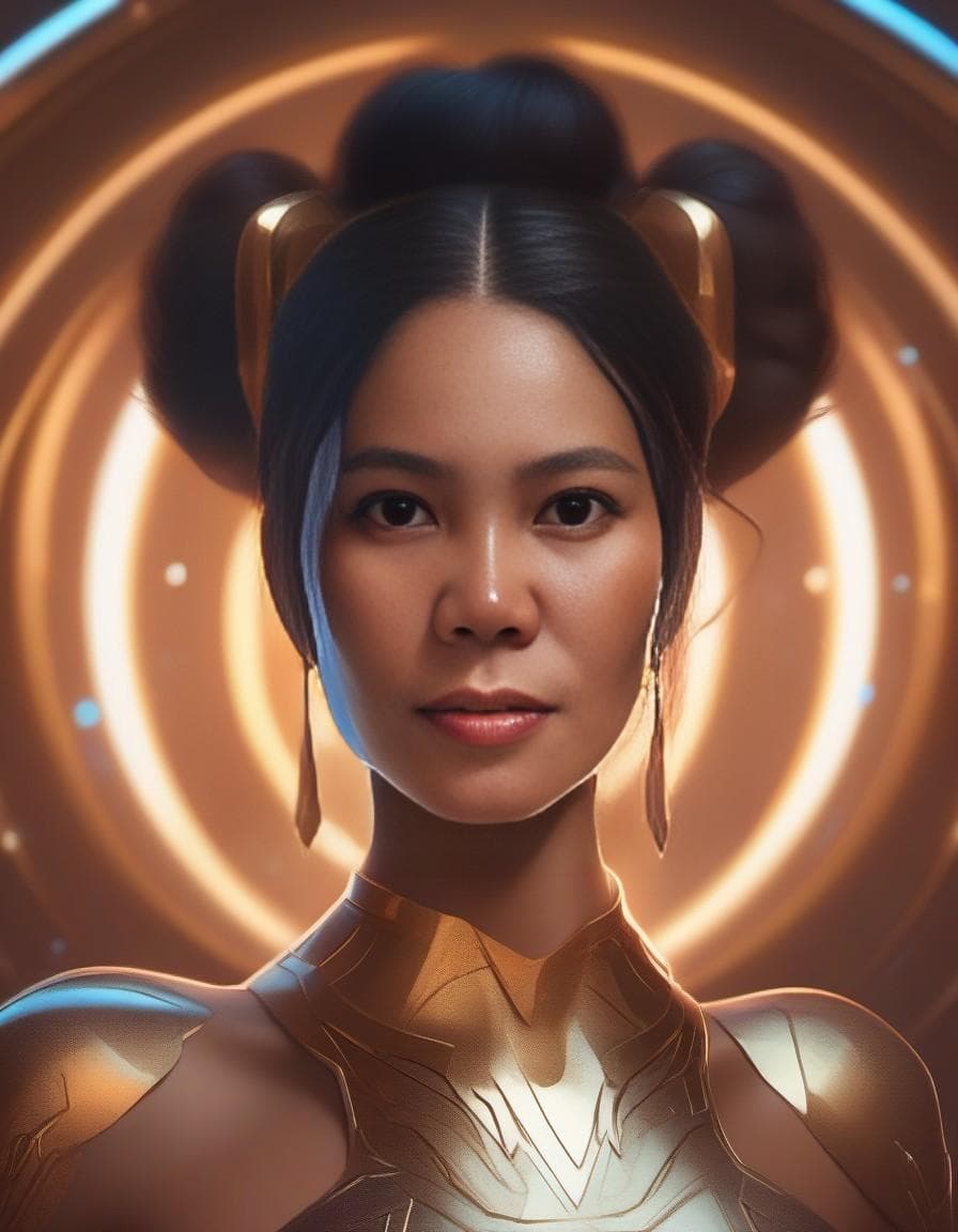 AI generated: pixar portrait 8 k photo, beautiful shiny white rich galactic prima ballerina clowncore russian cybo...