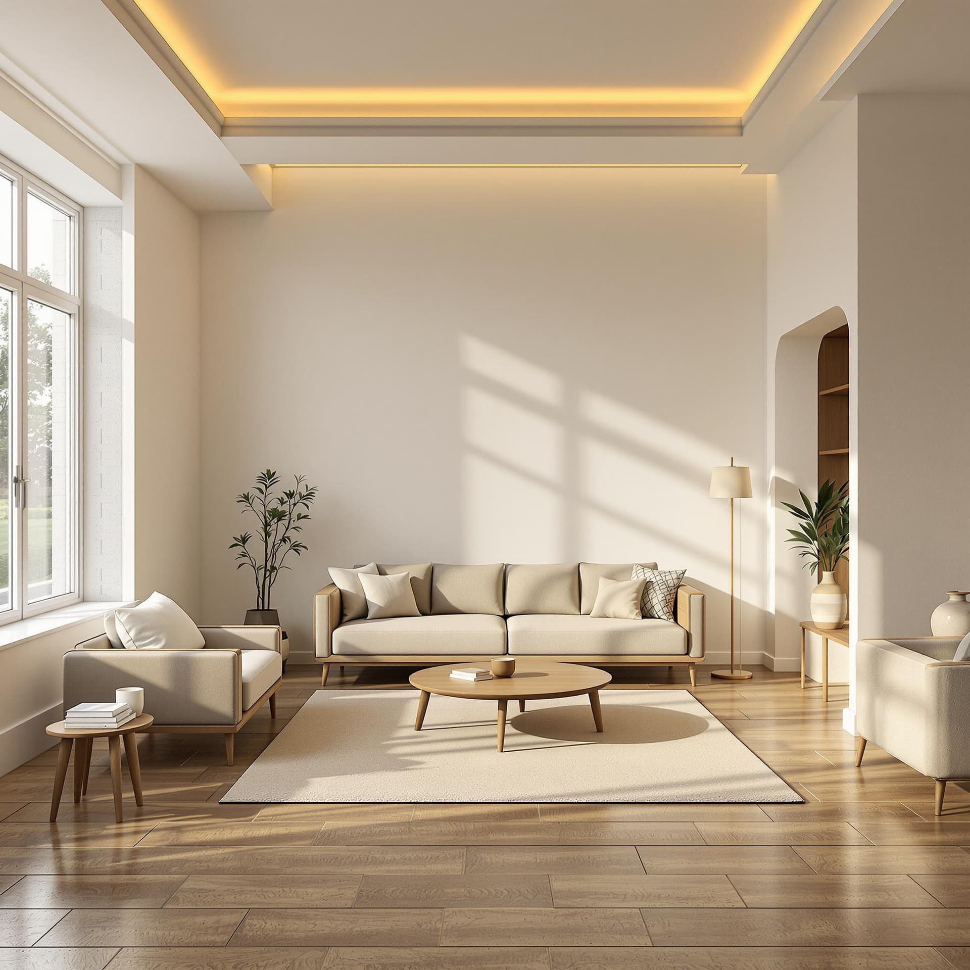 AI generated: photography, minimalism, front shot with eye level, full-frame DSLR camera, living room, the color o...