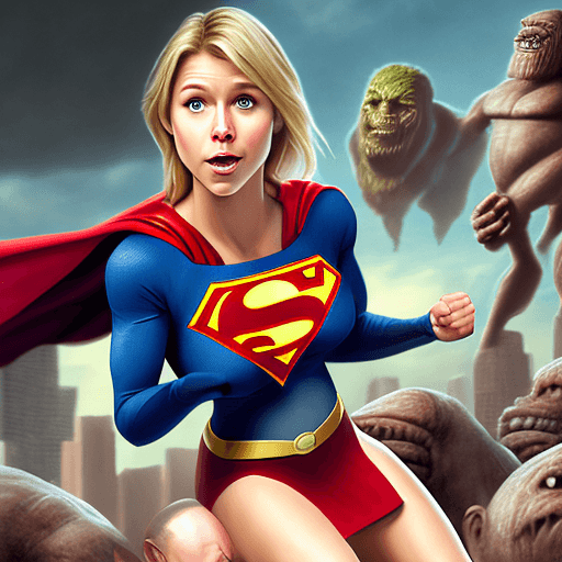 AI generated: Supergirl lifting her shirt from the bottom showing her naked tits and body. Hyper realism.
A scene ...