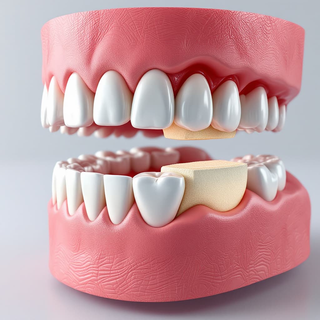 AI generated: Hyperrealistic 3D medical and educational image showing a bone regeneration procedure in the jaw. Th...