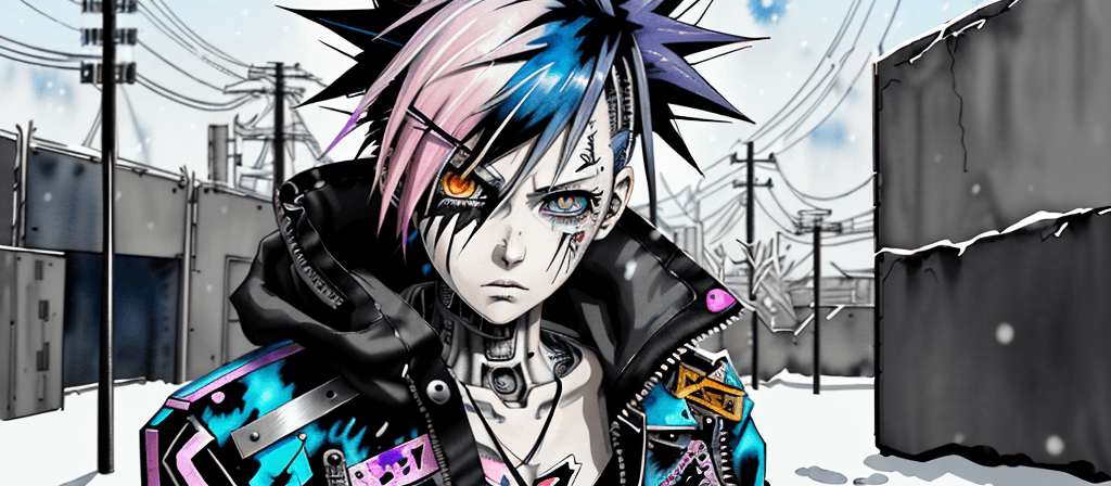 AI generated: anime artwork, A photo of a punk-inspired, edgy-looking cyborg, anime style, key visual, vibrant, st...