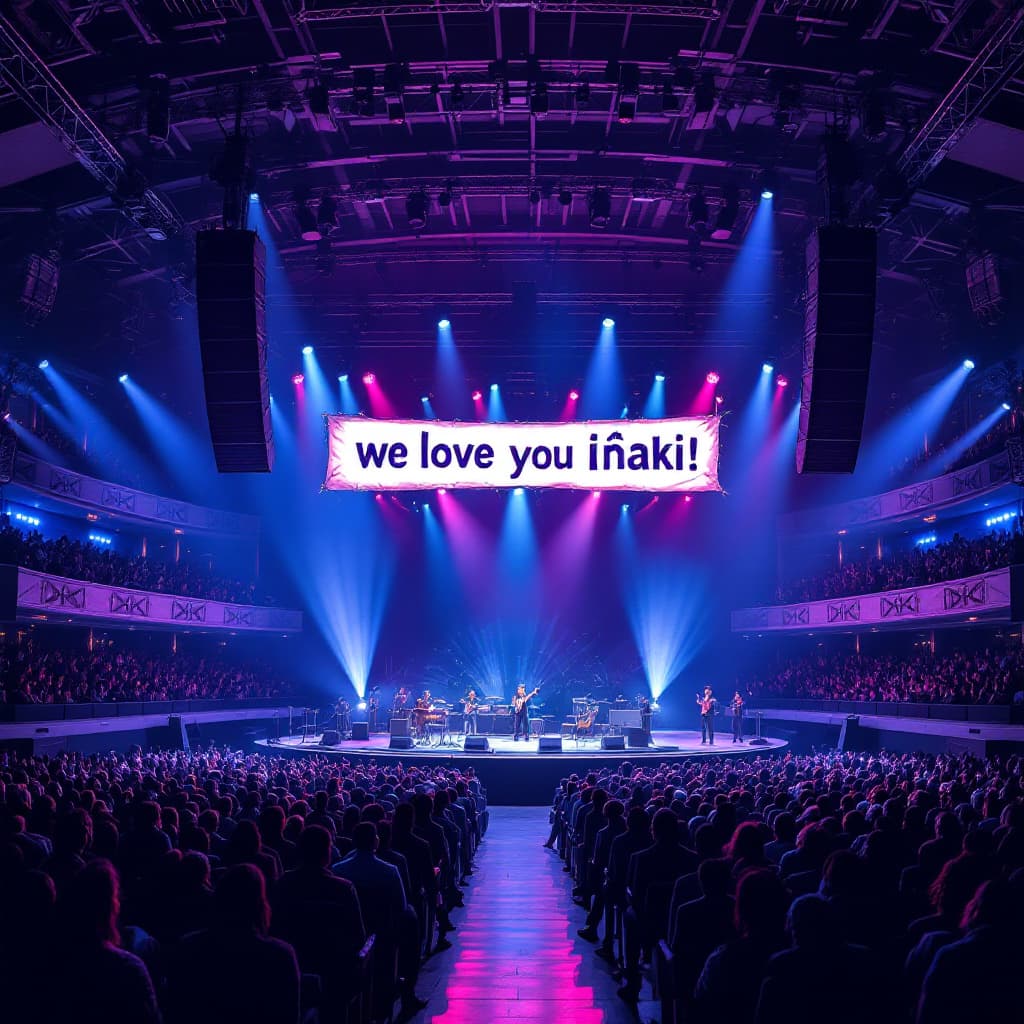 AI generated: Hyper realistic concert hall with a banner sayin “we love you Iñaki!”