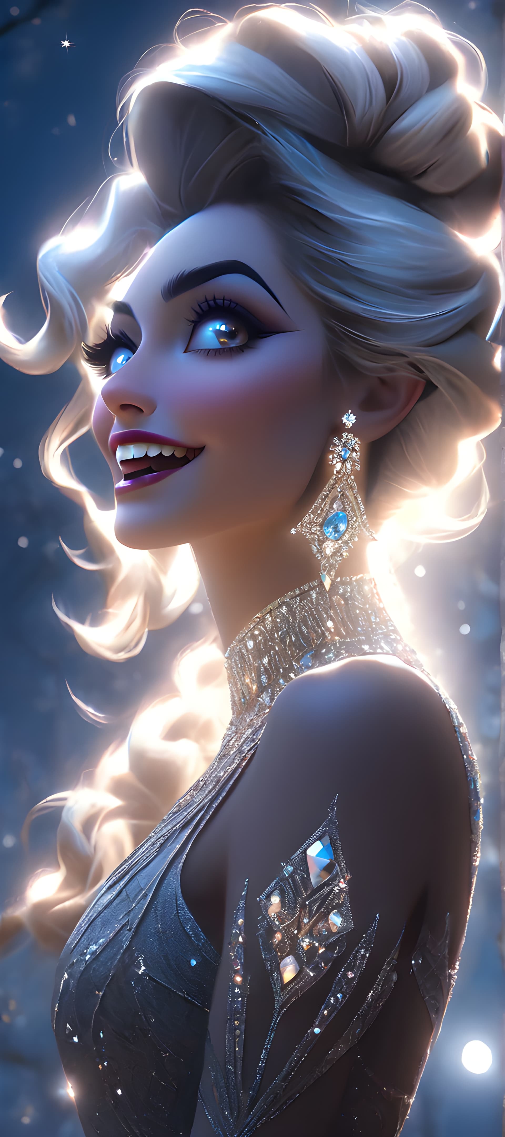 AI generated: Moonlight woman ((masterpiece)), ((best quality)) little diamond dress, low angle action pose, high ...