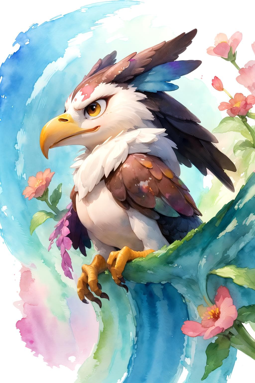 AI generated: ( watercolor \(medium\),    IrisCompiet:1.2),<lora:IrisCompietStyle:0.9>, side view of a eagle with ...