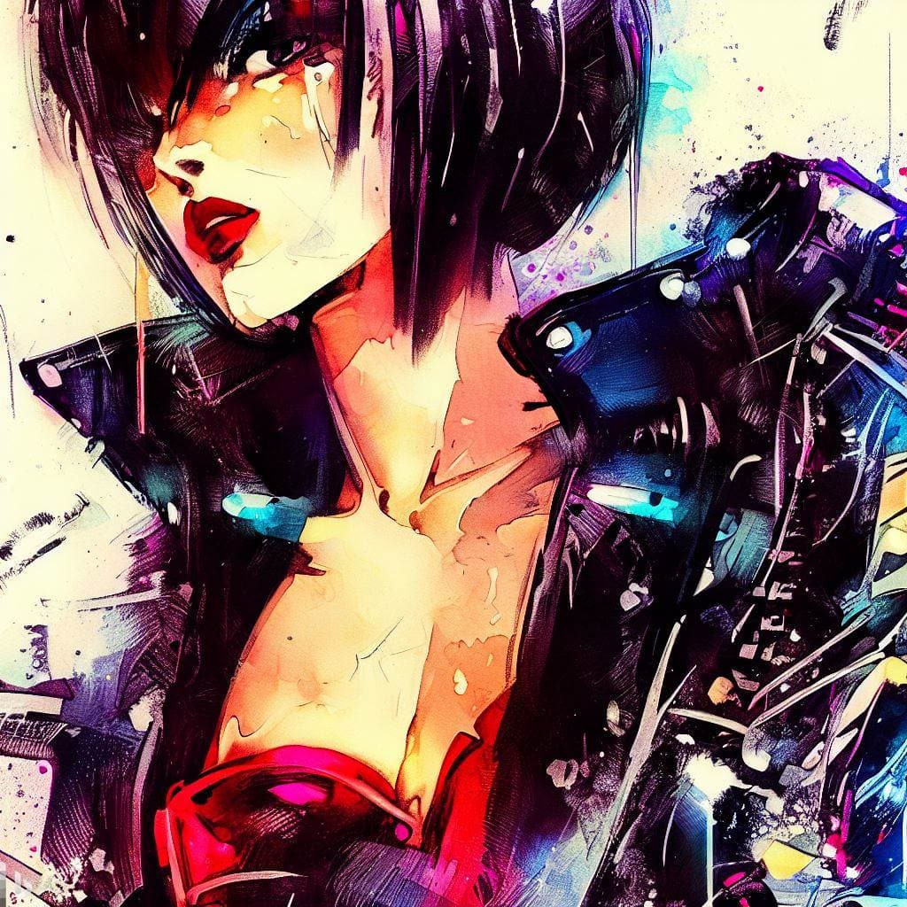 AI generated: anime artwork, A photo of a punk-inspired, edgy-looking young woman with a slender frame, anime styl...