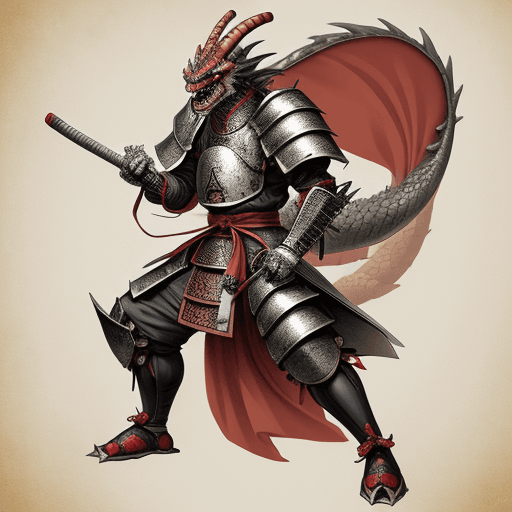 AI generated: Old anime style dragon in samurai armor