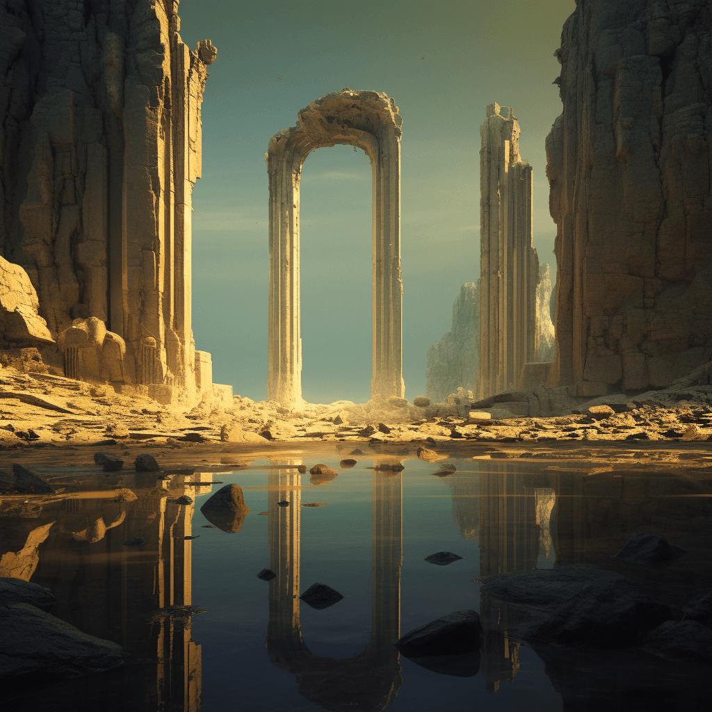 AI generated: alien ruins, scifi, blurred, future
