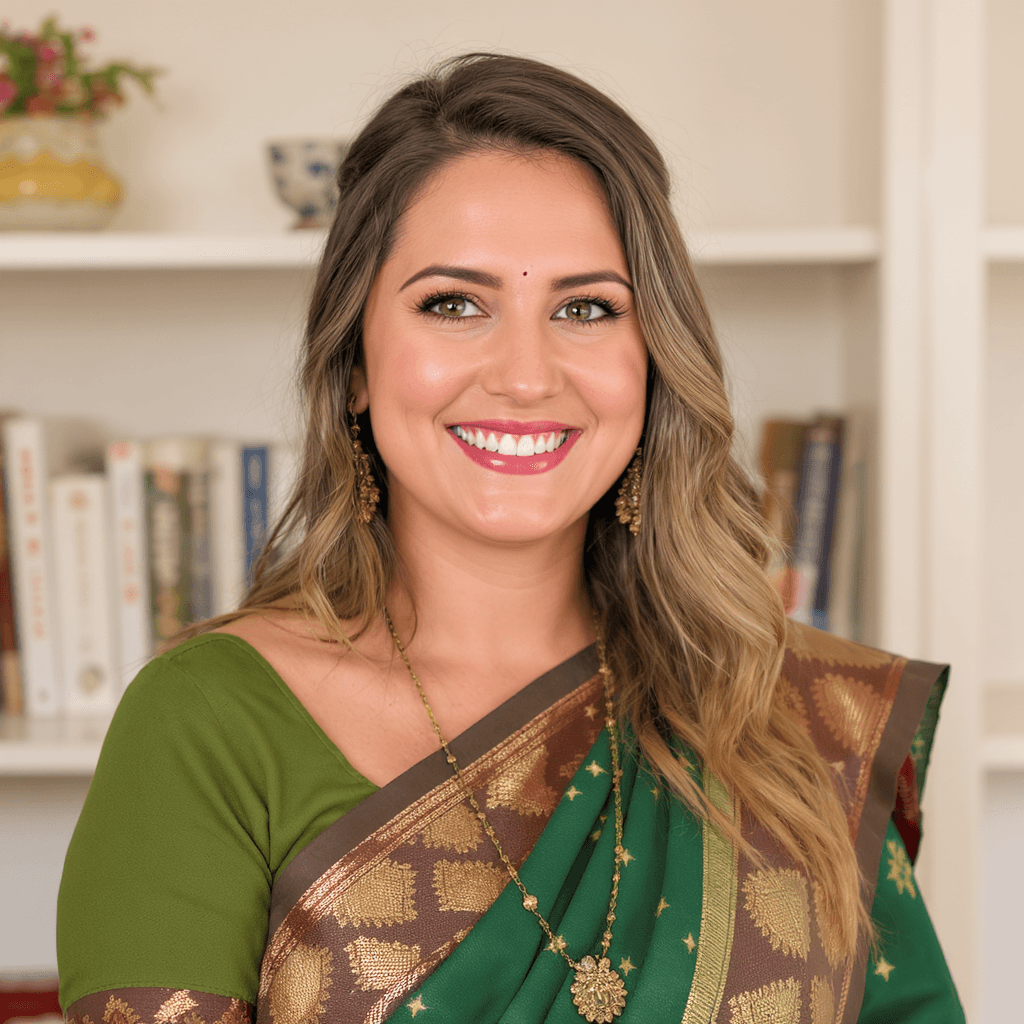 AI generated: Emily Willis, in saree