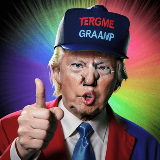 AI generated: donald trump  on a psychedelic trip with an open mouth and glowing eyes, with the make america great...