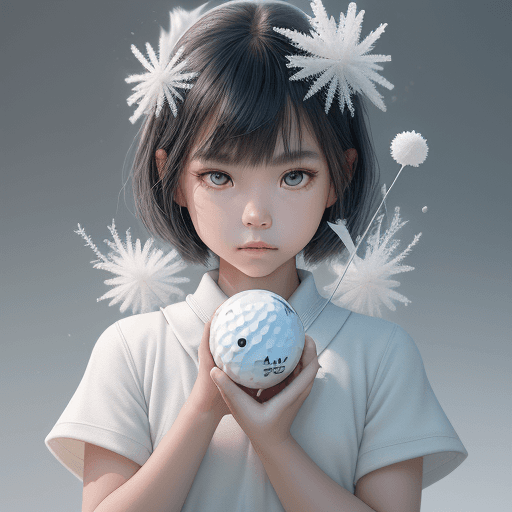 AI generated: Absolute harmony, Piercing gaze at point-blank range, The little jr. golfer asian girl , flower and ...