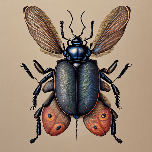 AI generated: Folk art cat, insect illustration, beetle art, insects, botanical illustration, faire, art print, ul...