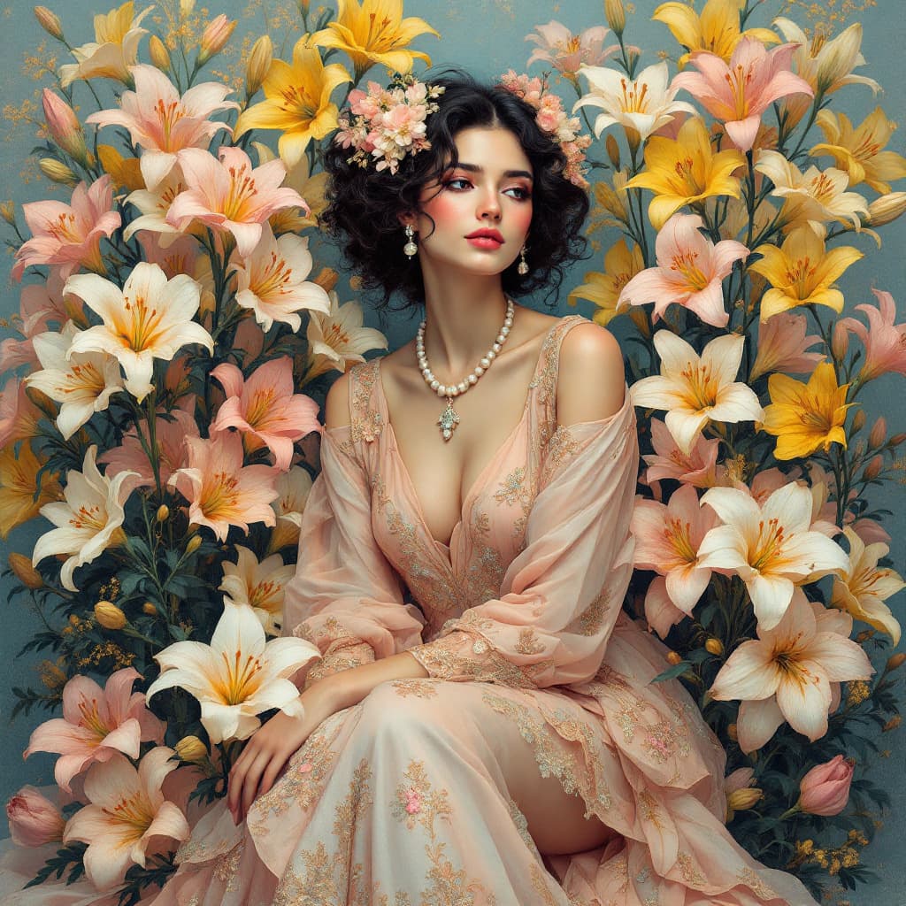 AI generated: digital art Elegant woman (ethnicity: 1.1, age: 2.2, detailed clothing: 1.3, accessories: 1.2, facia...