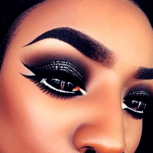 AI generated: photo of a gorgeous black woman, eyeshadow, lipstick, mascara, long_eyelashes, smoky makeup, (best m...
