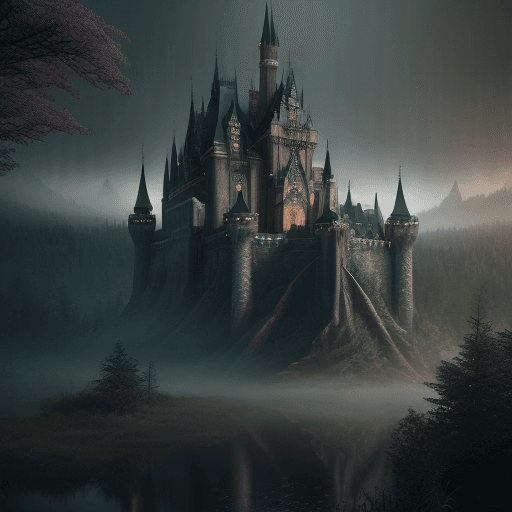 AI generated: majestic fantasy castle and forest landscape, gothic, surrealism, highly detailed, soft lighting, mi...