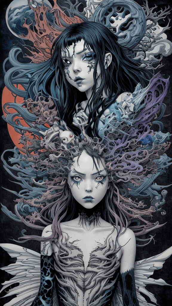 AI generated: layered cartoon by sagisawa fumika and by Gerald Brom, complex horizon , complex nvinkpunk but extre...