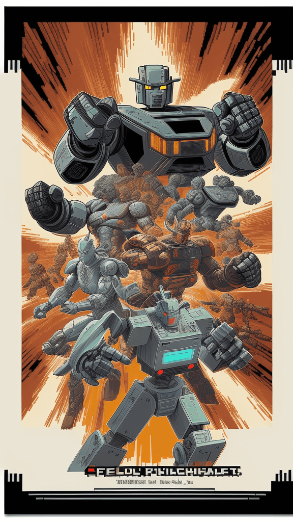 AI generated: mono pixelated poster, signed by"101", a digital illustration of a robot fighter, highly detailed vi...