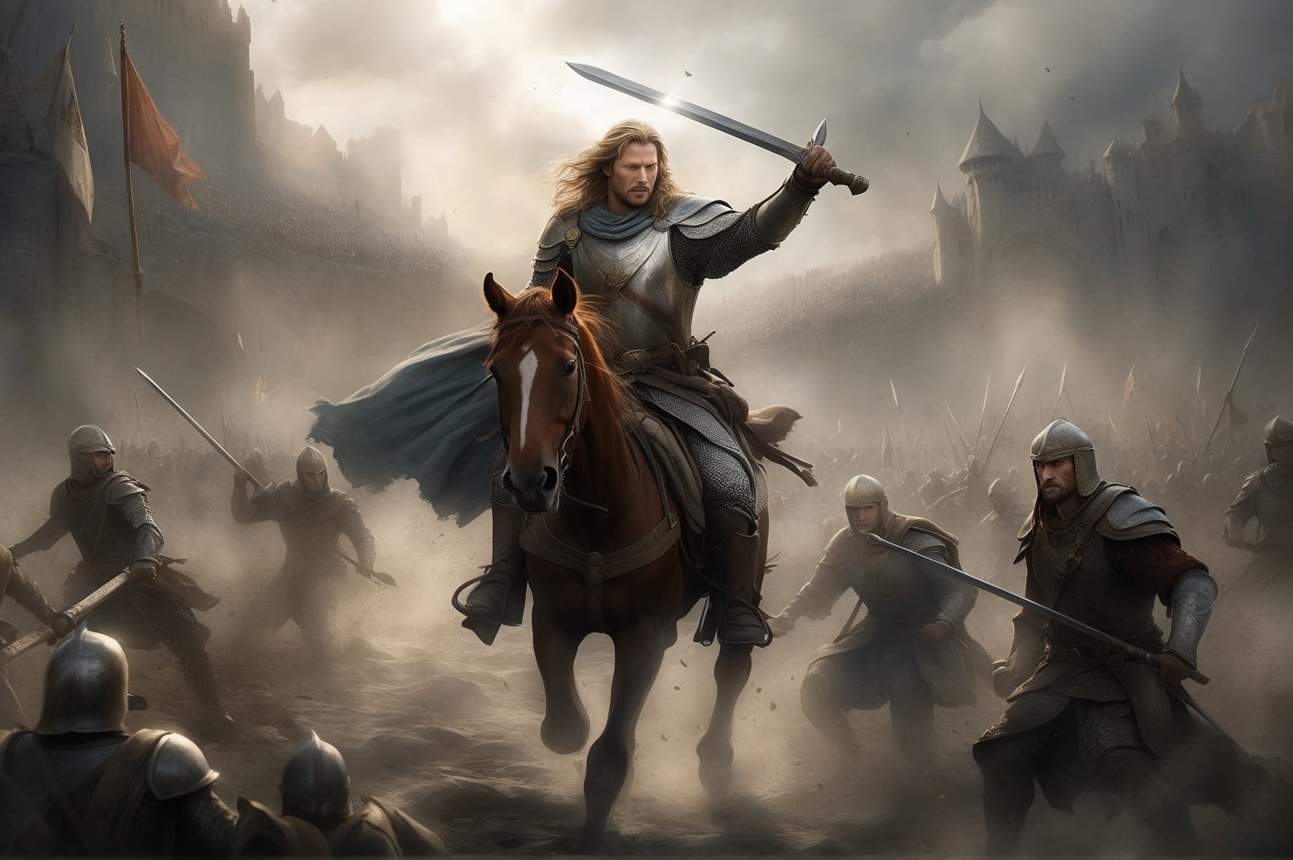AI generated: "Digital Illustration, Capture the heroic moment of Prince Faramir from the Lord of the Rings movies...