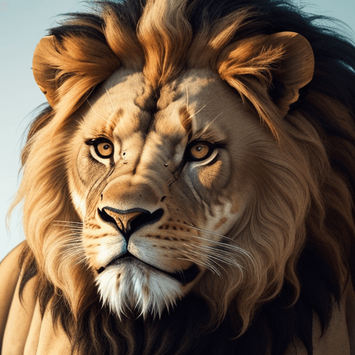 AI generated: professional image of a ferocious lion face to face with use of bold colors