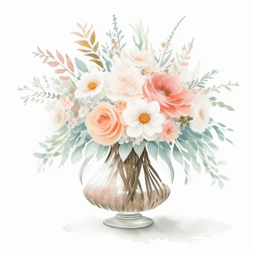 AI generated: boho pretty beautiful watercolor floral arrangement for a wedding invite, clip art, white isolated b...