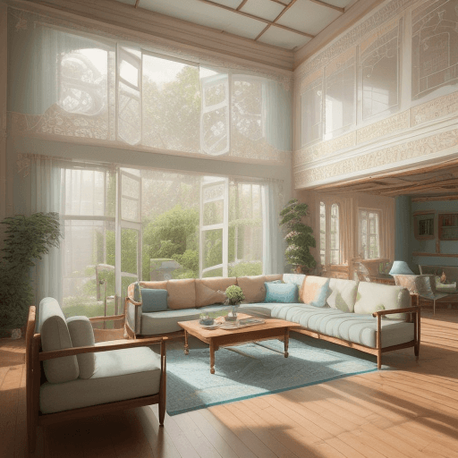 AI generated: High resolution photography interior design, dreamy sunken living room conversation pit, wooden floo...